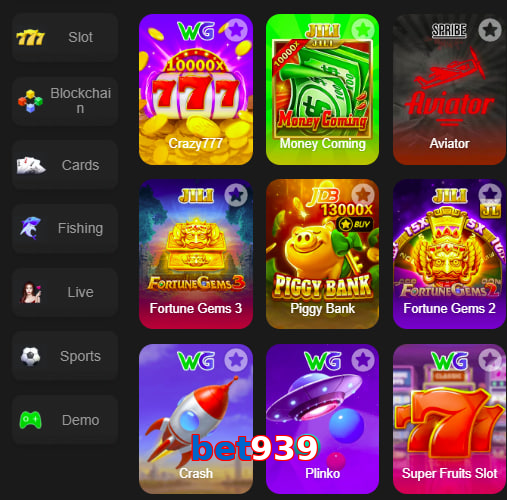 Main screen of Bet939 game page for PK players